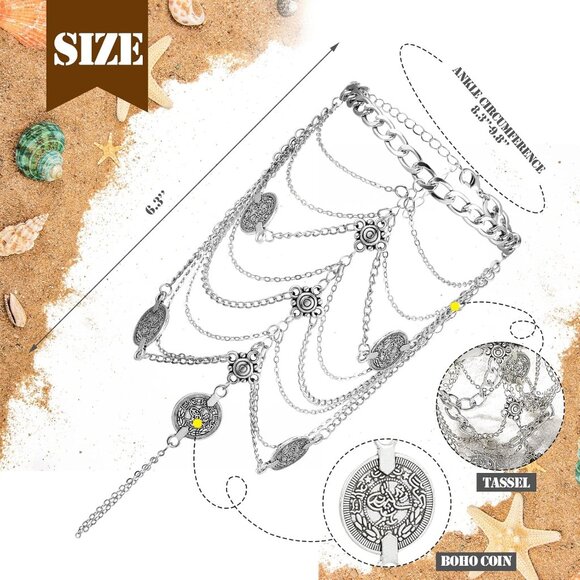 Barefoot Foot Sandals Metal Summer Beach Anklets 4 Pairs for Women - Picture 4 of 8